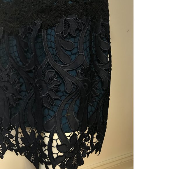 NWT Rare Le Chateau laser cut crochet floral lace embroidery emerald teal blue - Picture 10 of 11